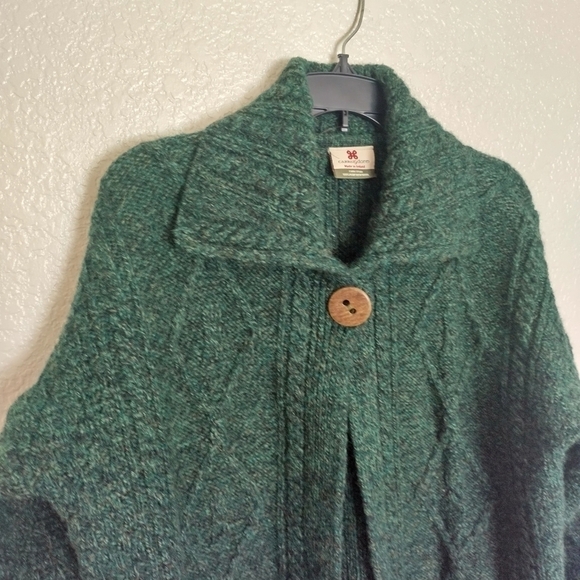 CarraigDonn Womens Knit Long Sweater Cardigan Cable Button Green Ireland Sz Xl - Picture 9 of 9